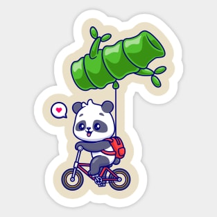 Cute Panda Riding Bicycle With Bamboo Balloon Cartoon Sticker